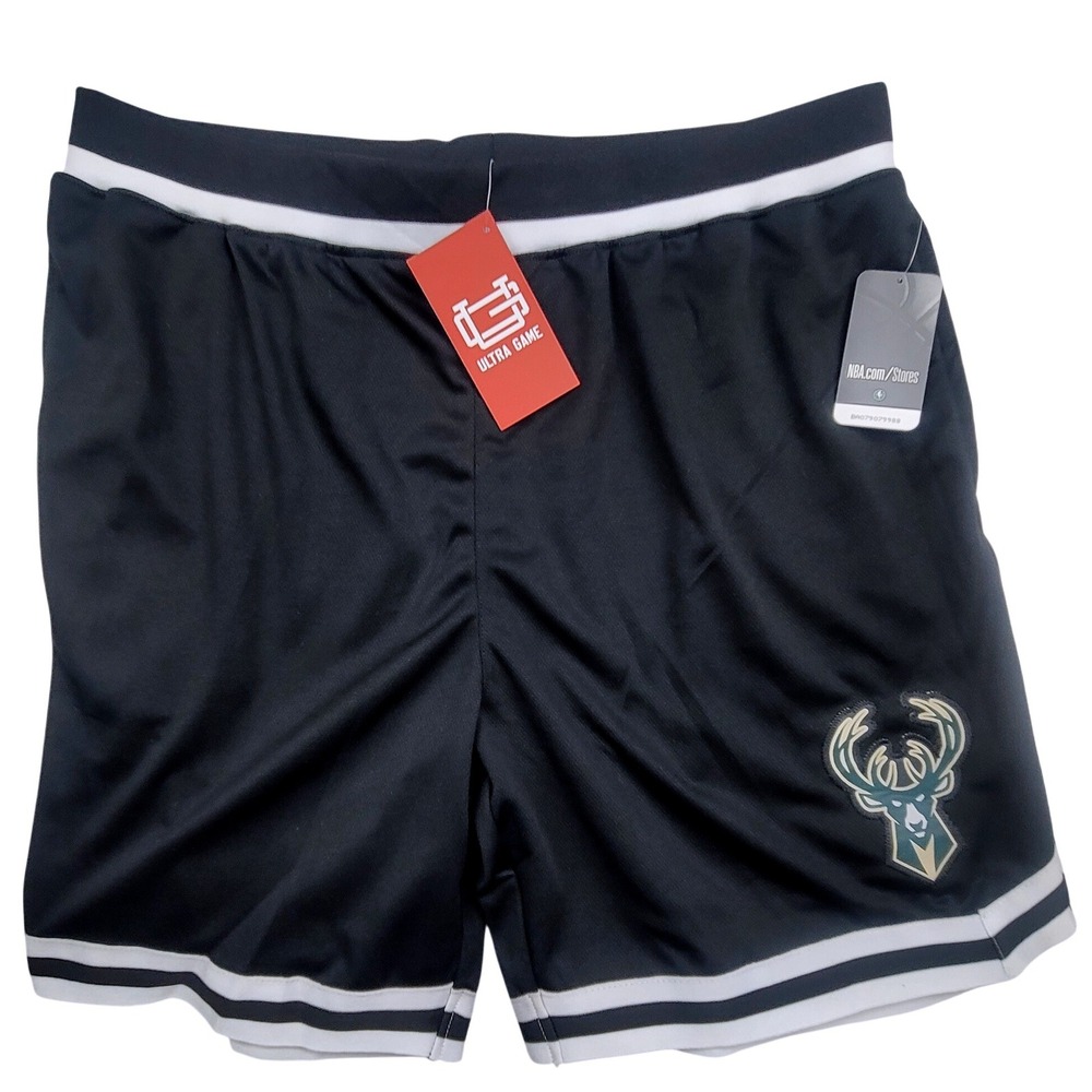 Milwaukee Bucks NBA Basketball‎ Shorts Mens 2XL Black Green White NWT Ultra Game